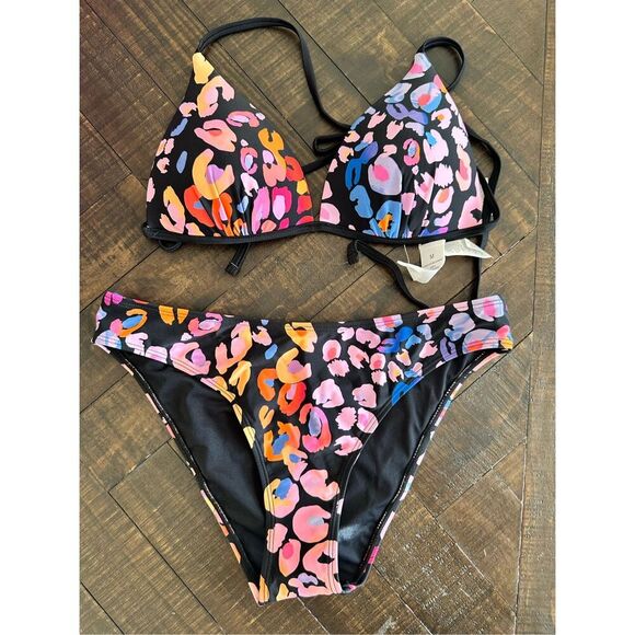 Cupshe Pink and Black Cheetah Colorful Push-up Bikini Set size Medium New - Picture 2 of 4